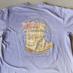 Simply Southern Womens Pastel Purple Tee with Boot Design